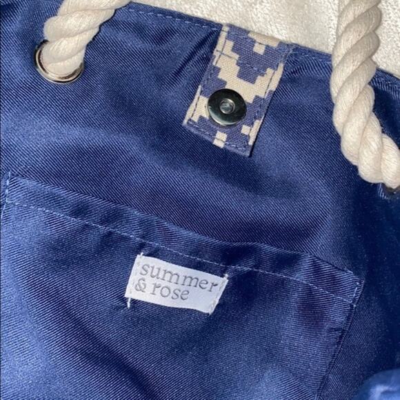 Summer and Rose Blue and White Chevron Tote Bag | Sz OS - Picture 4 of 5